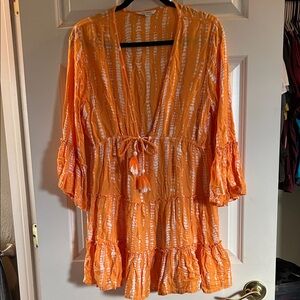 Blue Island Orange Tie-Dye Swim Coverup